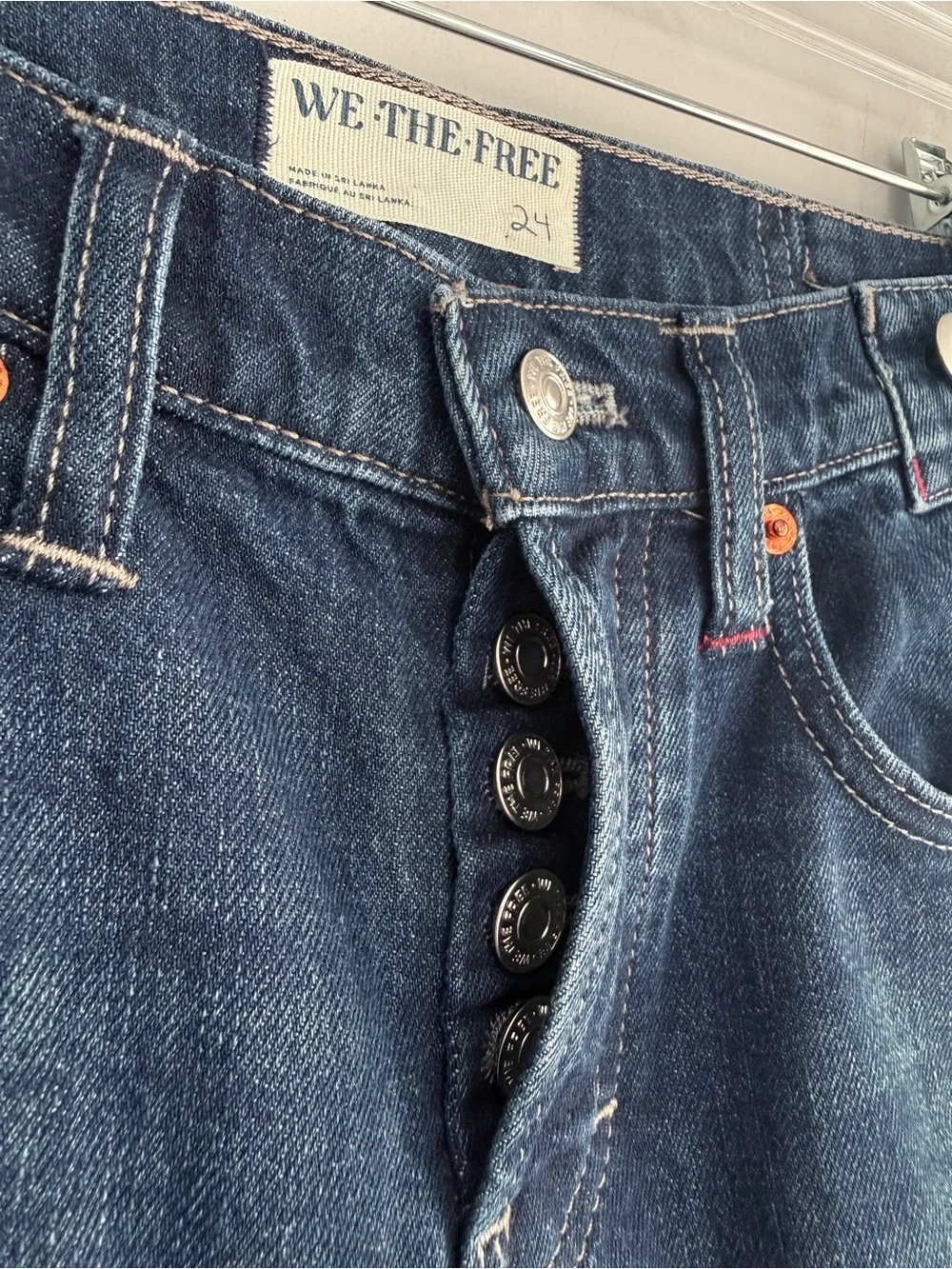 We The Free People Slim Shade Selvedge Straight Cuffed Jeans Deep Indigo 24